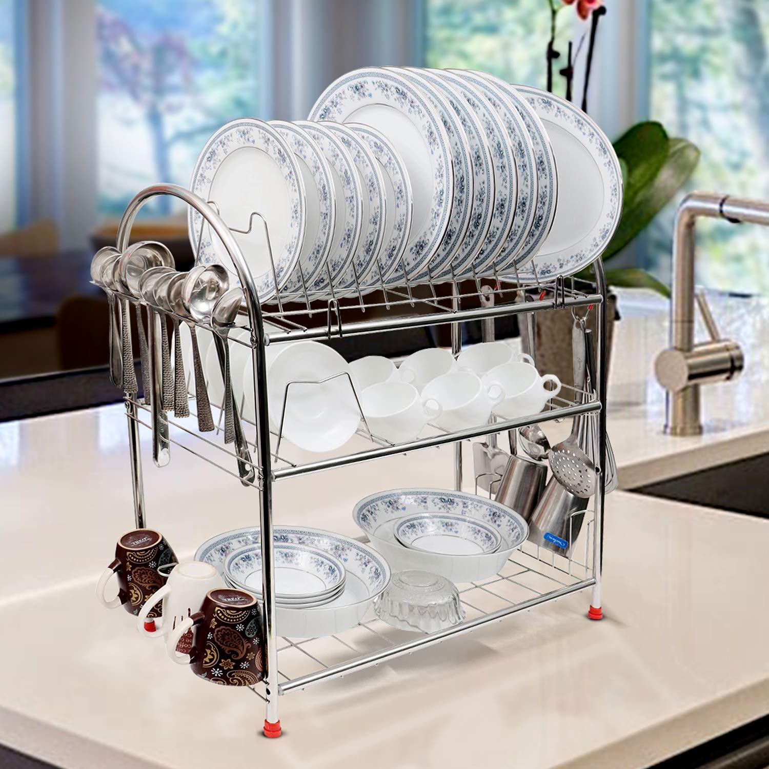 Best price on Kurtzy Stainless Steel Kitchen Rack 3 Tier Dish Drainer