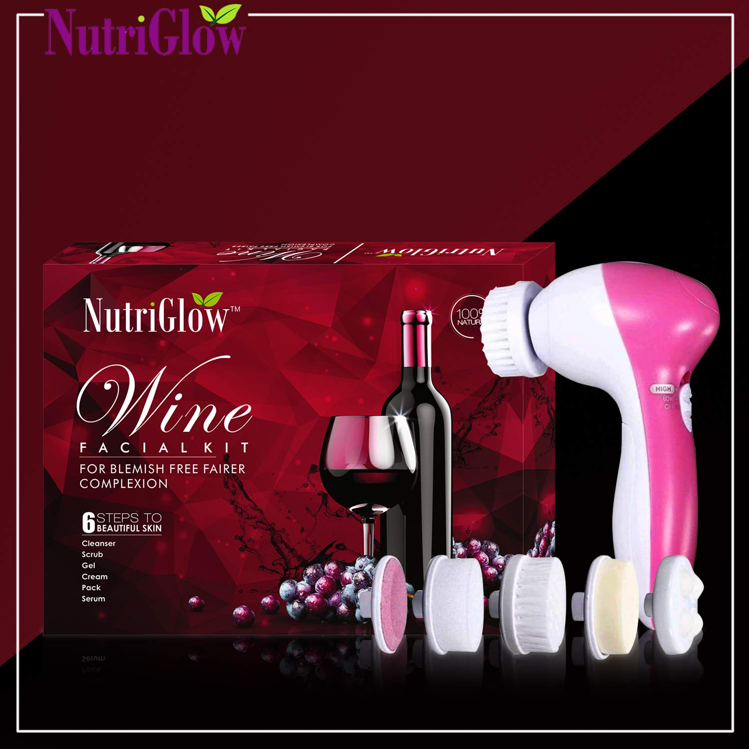 Best offer on NutriGlow Wine Facial Kit With 5 In 1 Face Massager With the  benefits of Red Grape | dealbates: Best Online Offers and Deals In India